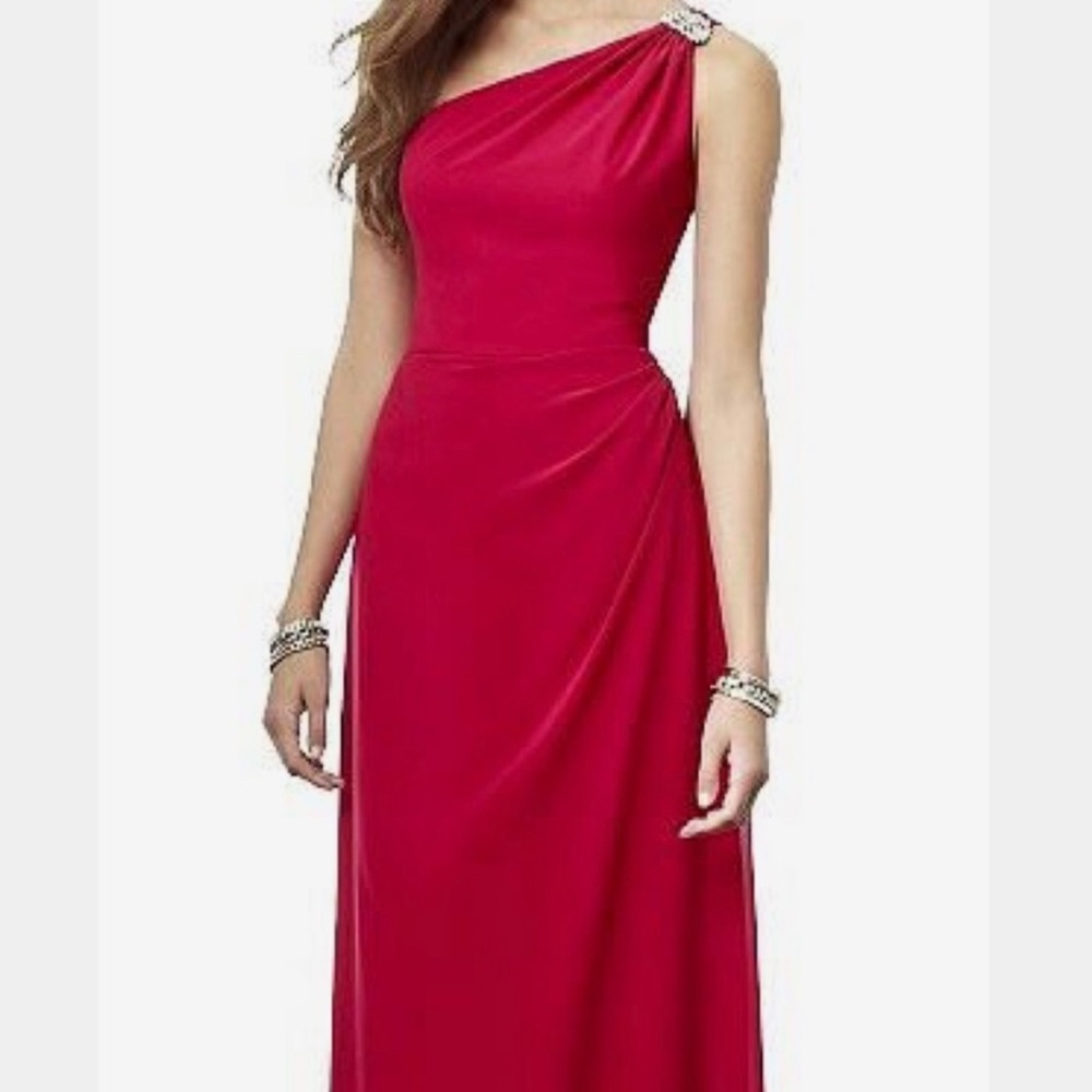 After Six One Shoulder Gown with Rhinestone Detail